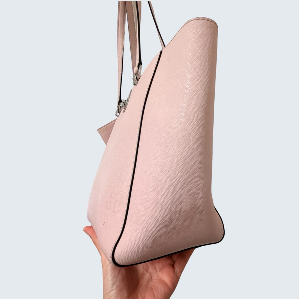 Michael Kors Blush Pink Saffiano Leather Tote Work Everyday Silver Lock Large - Picture 13 of 16
